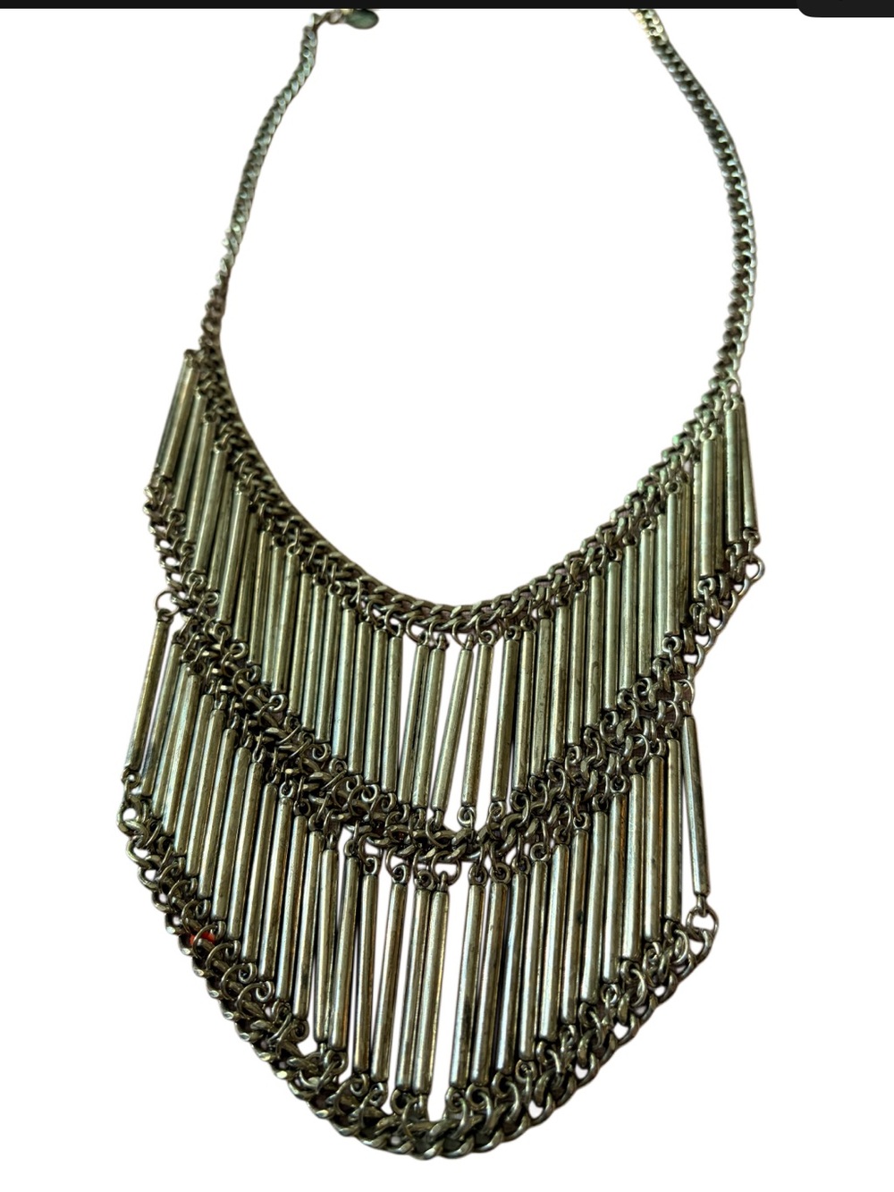 Silver bib style necklace